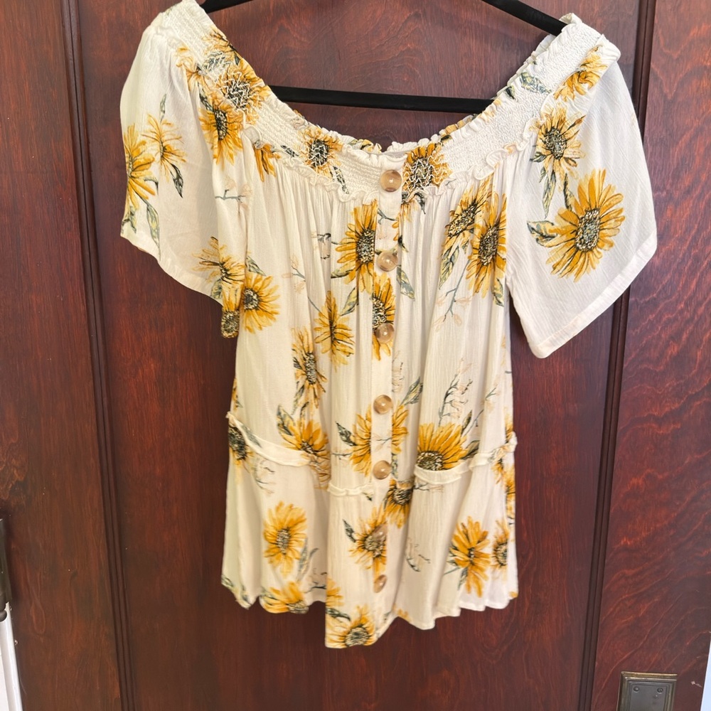 Floral Off-Shoulder Top - Cream and Yellow